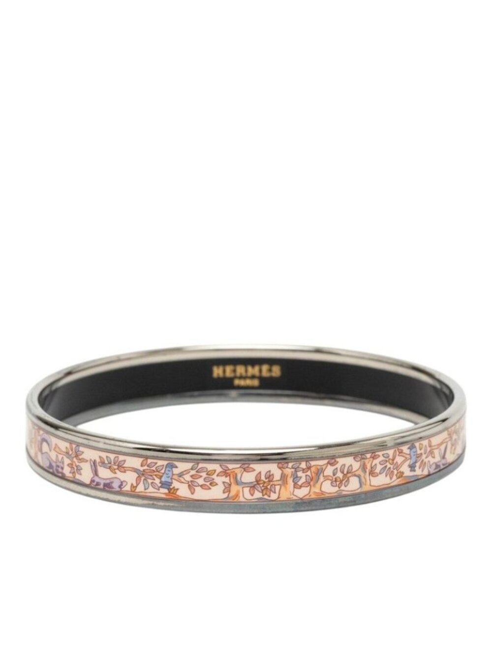 Hermes Enamel PM Bangle Silver Multicolor Metal Bracelet